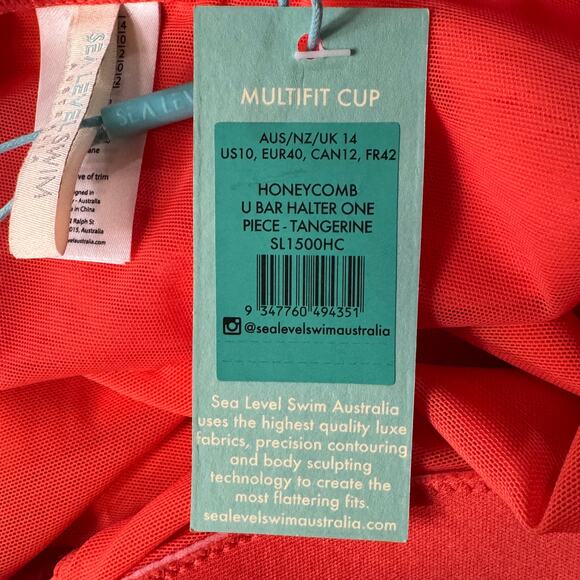 Sea Level Swim SZ 10 Honeycomb U-Bar Halter Swimsuit One-Piece Padded Cups Coral - Picture 5 of 7
